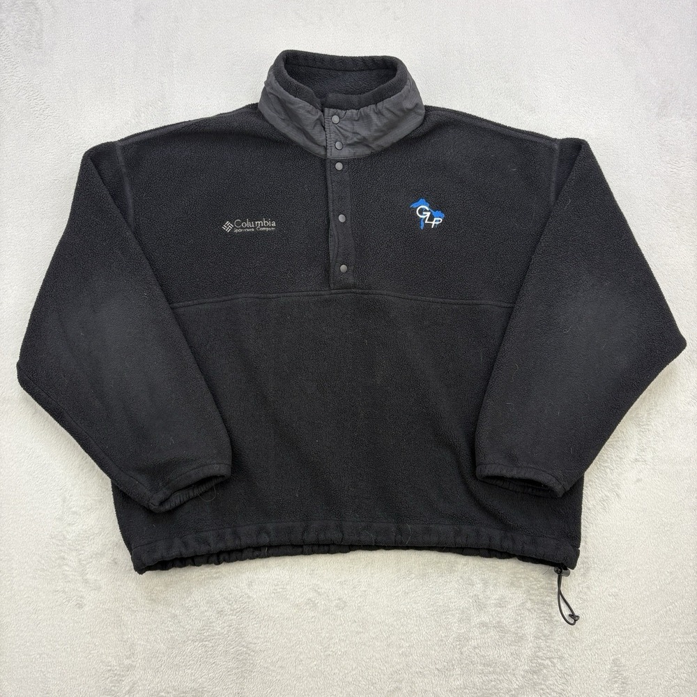 Vintage Columbia Jacket Men XL Black Pullover Fleece Sherpa 1/4 Snap USA Sweater